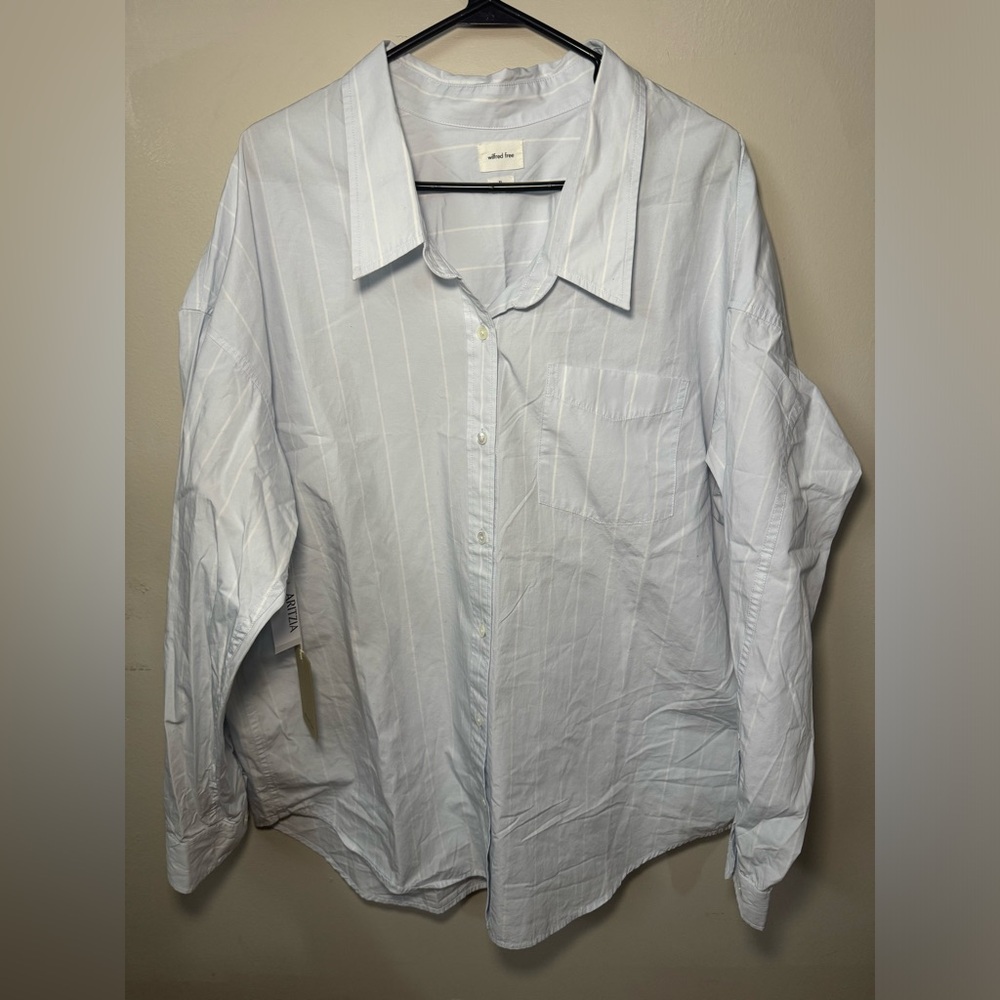Aritzia Blue and White Button Up Top